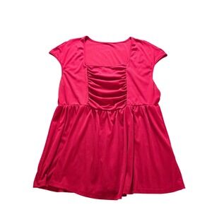 Women's Red Ruched Babydoll Top Short Sleeve Empire Waist‎ Blouse Tunic Shirt